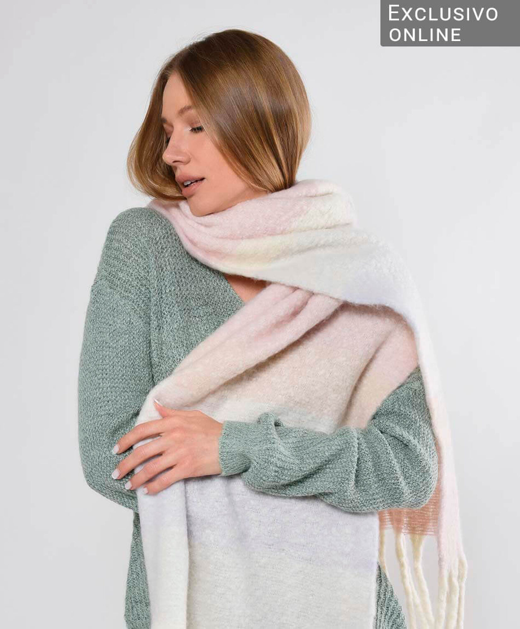 Bufanda mujer flecos rayas gruesas de colores Bufanda mujer flecos rayas gruesas de colores
