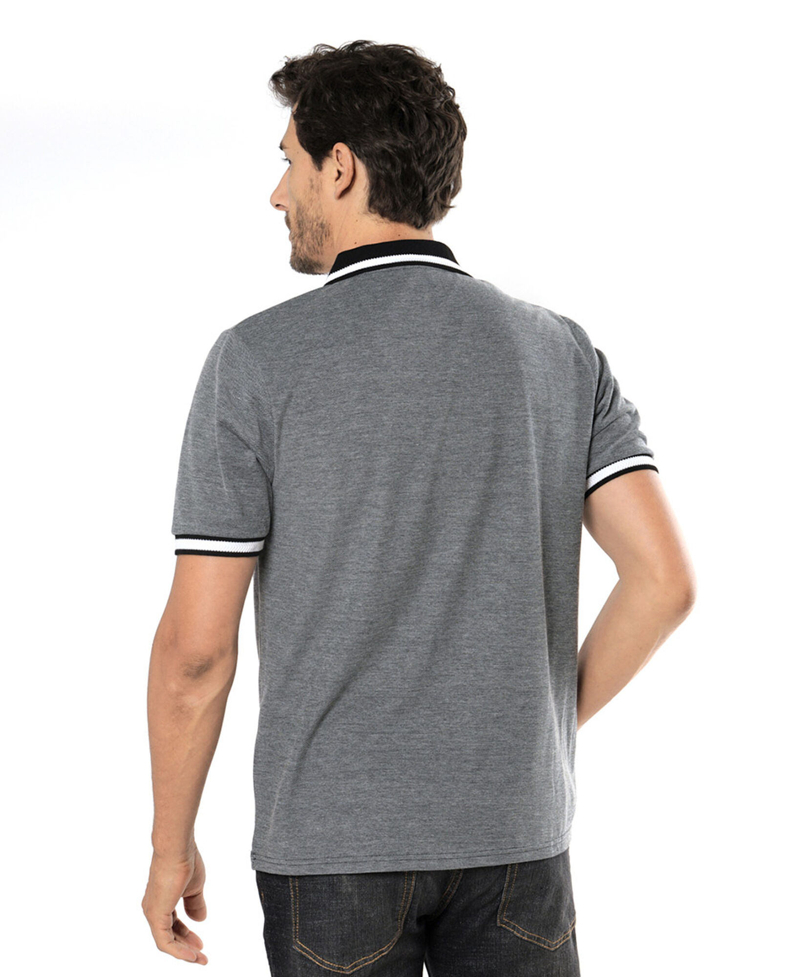Polera hombre líneas blancas cuello piqué Polera hombre líneas blancas cuello piqué