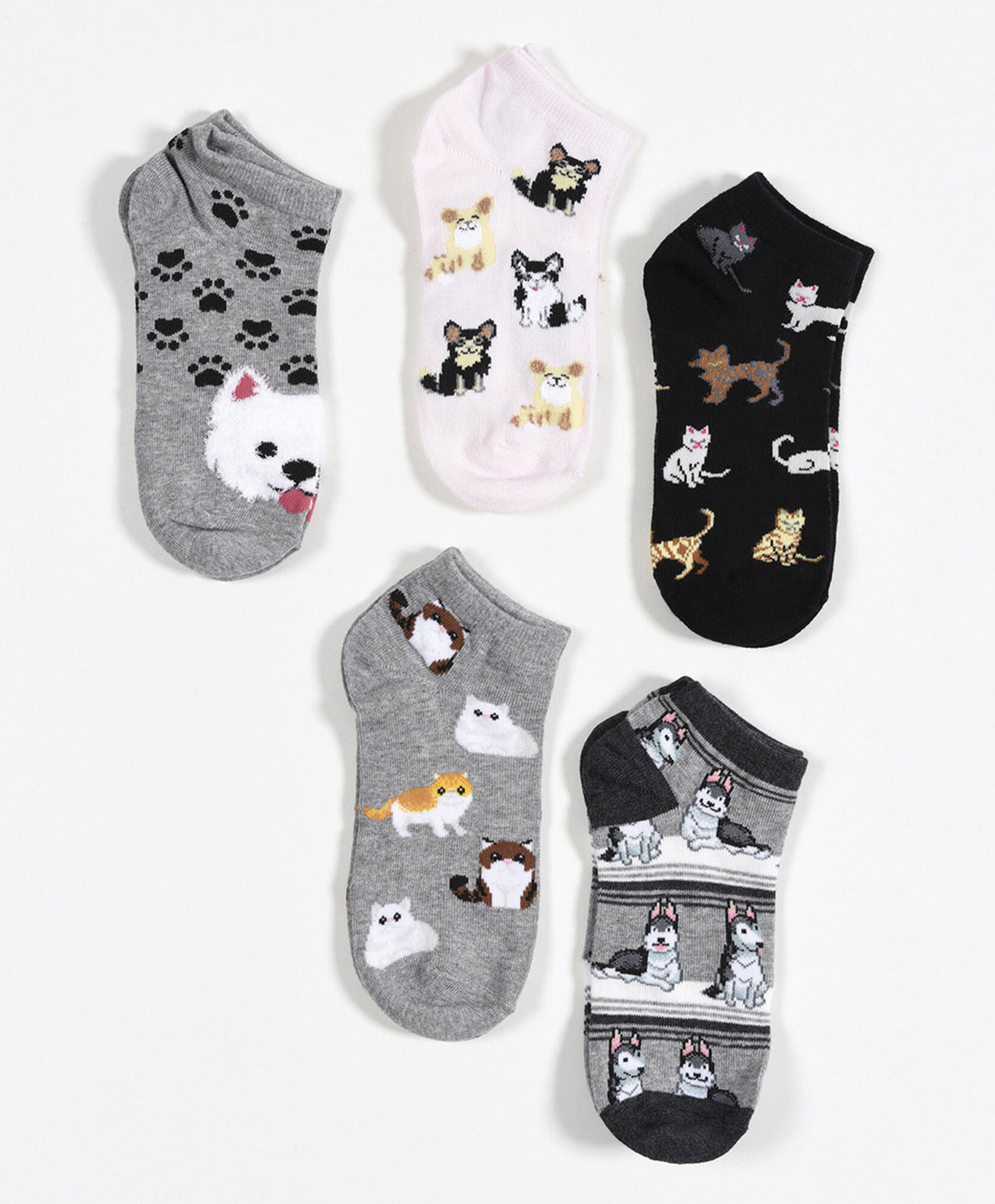 Pack 5 calcetines mujer cortos perros y gatos Pack 5 calcetines mujer cortos perros y gatos