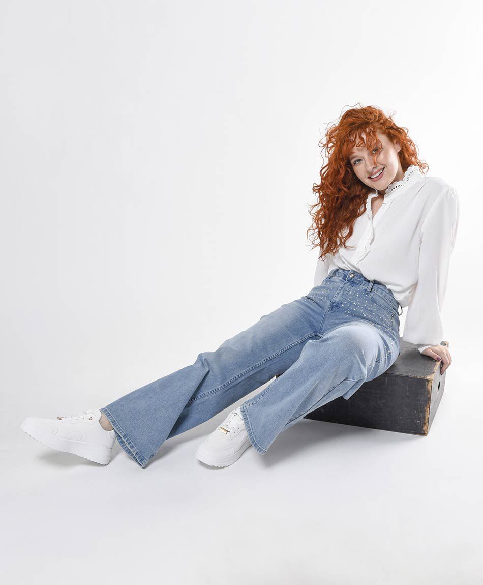 Jeans mujer piedritas wide