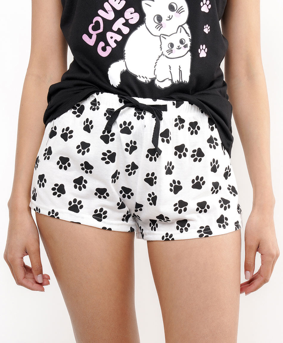 Pijama mujer short love cat