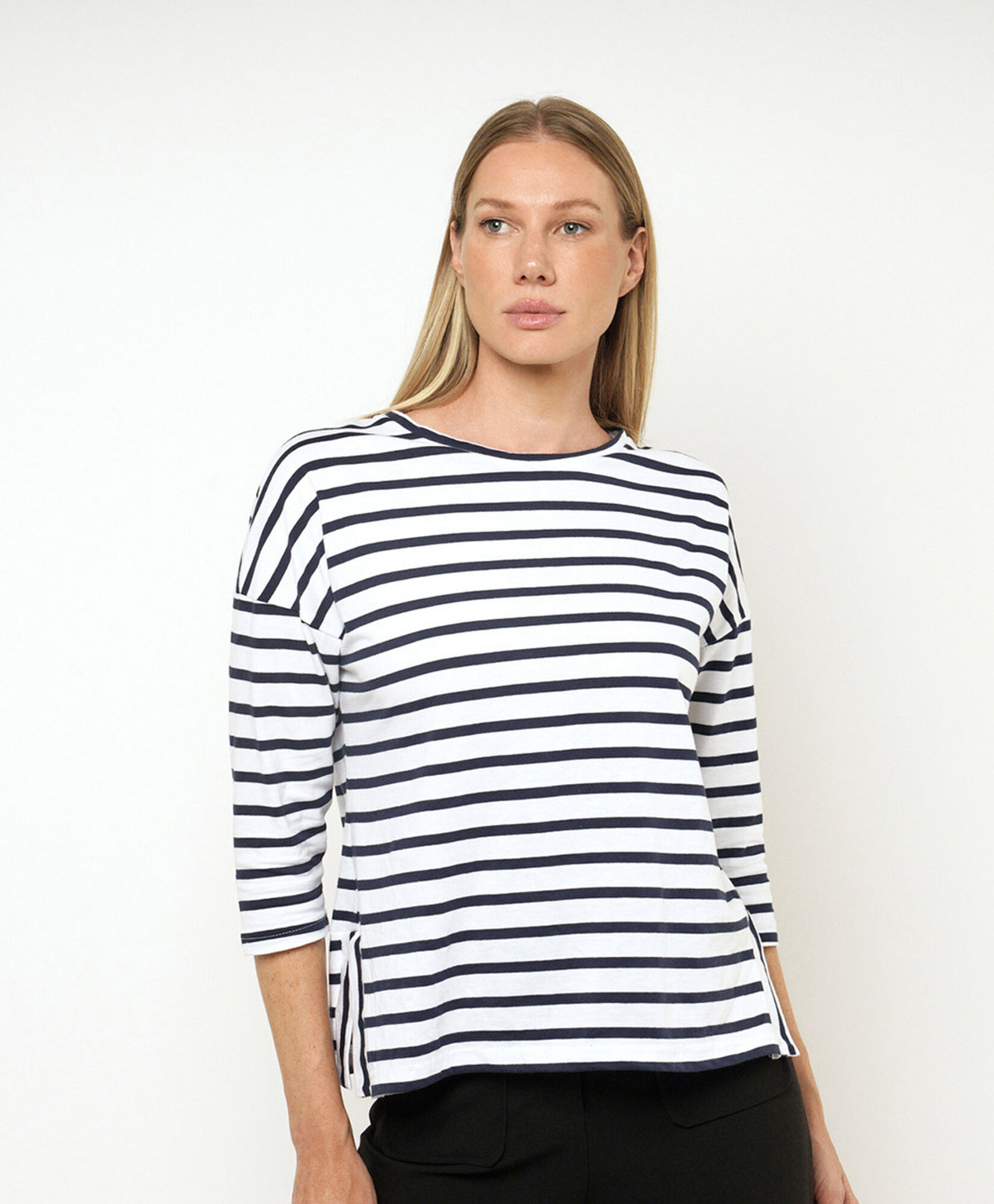 Polera mujer rayas abierta lateral Polera mujer rayas abierta lateral