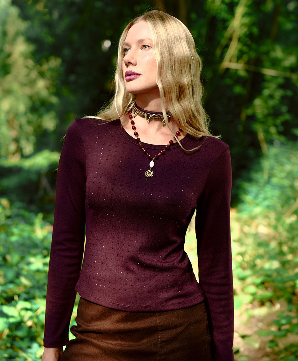 Polera mujer brillos frontales