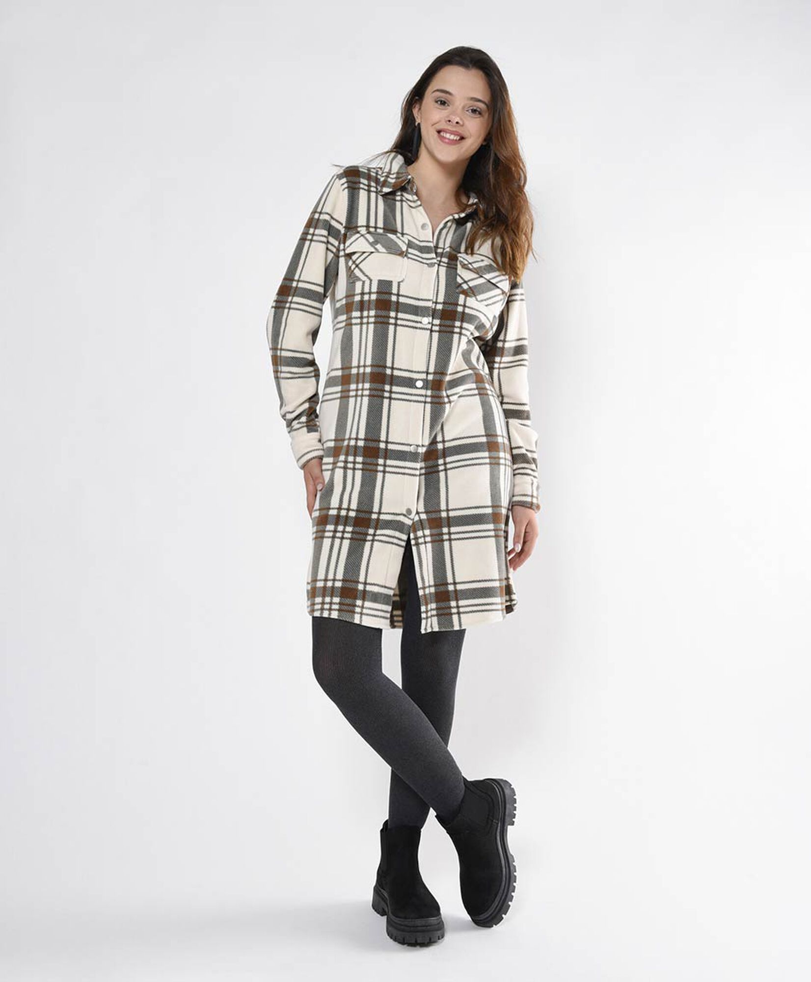 Chaqueta mujer escocesa extra larga Chaqueta mujer escocesa extra larga