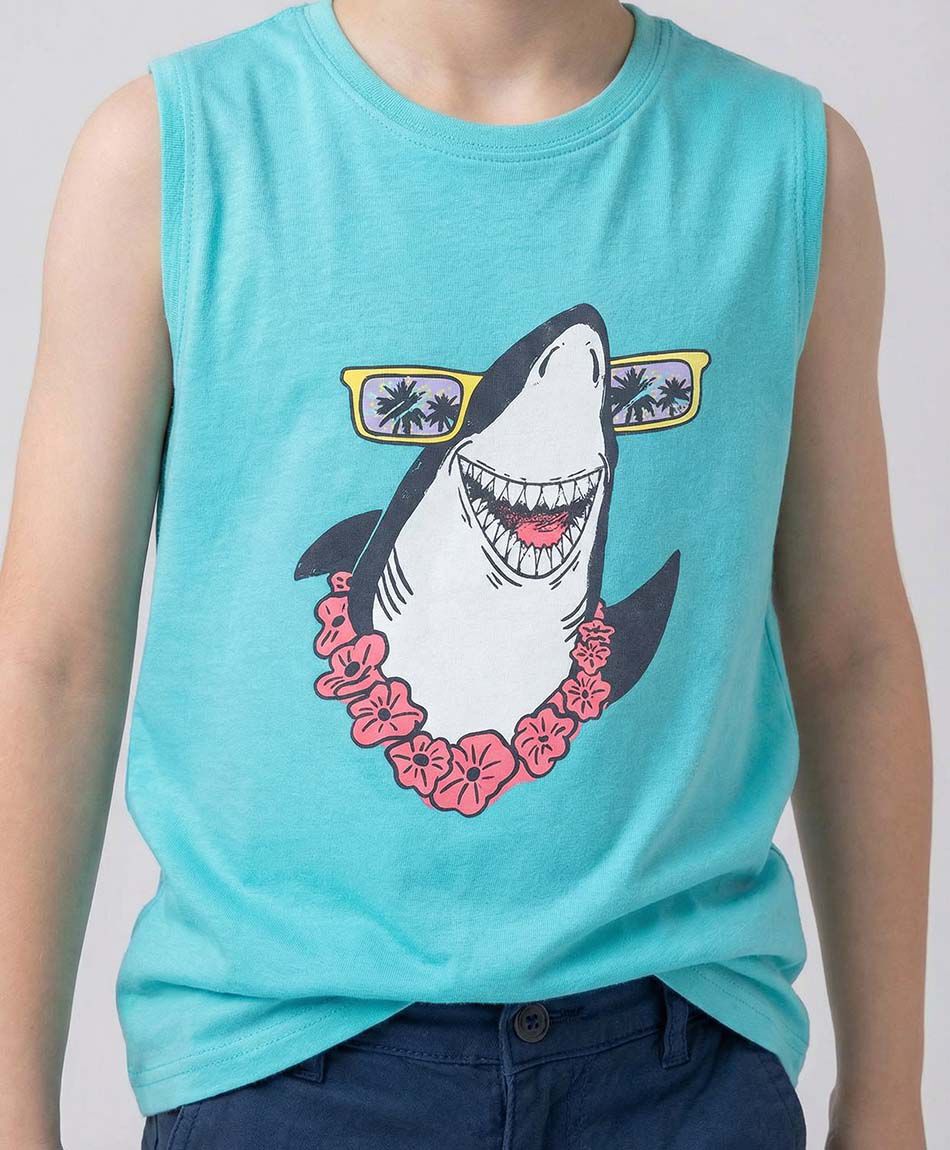 Polera ni&ntilde;o tibur&oacute;n sin mangas