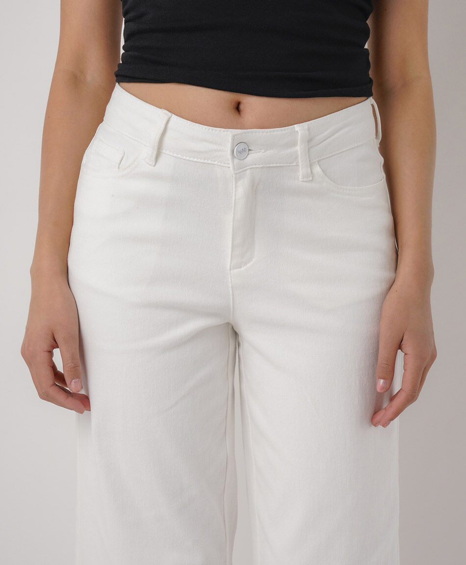 Jeans mujer wide leg blancos basta