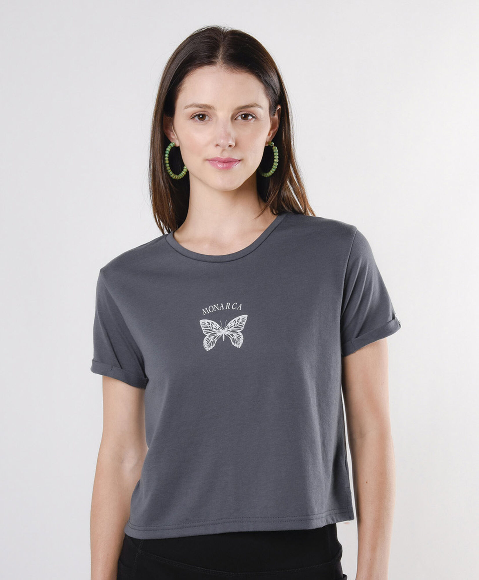 Polera mujer gris mariposa Polera mujer gris mariposa