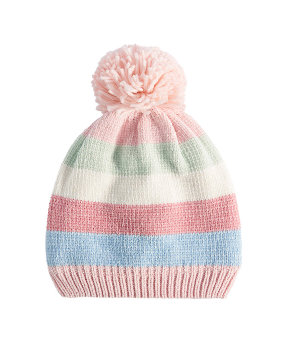 Gorro infantil l&iacute;neas pompon