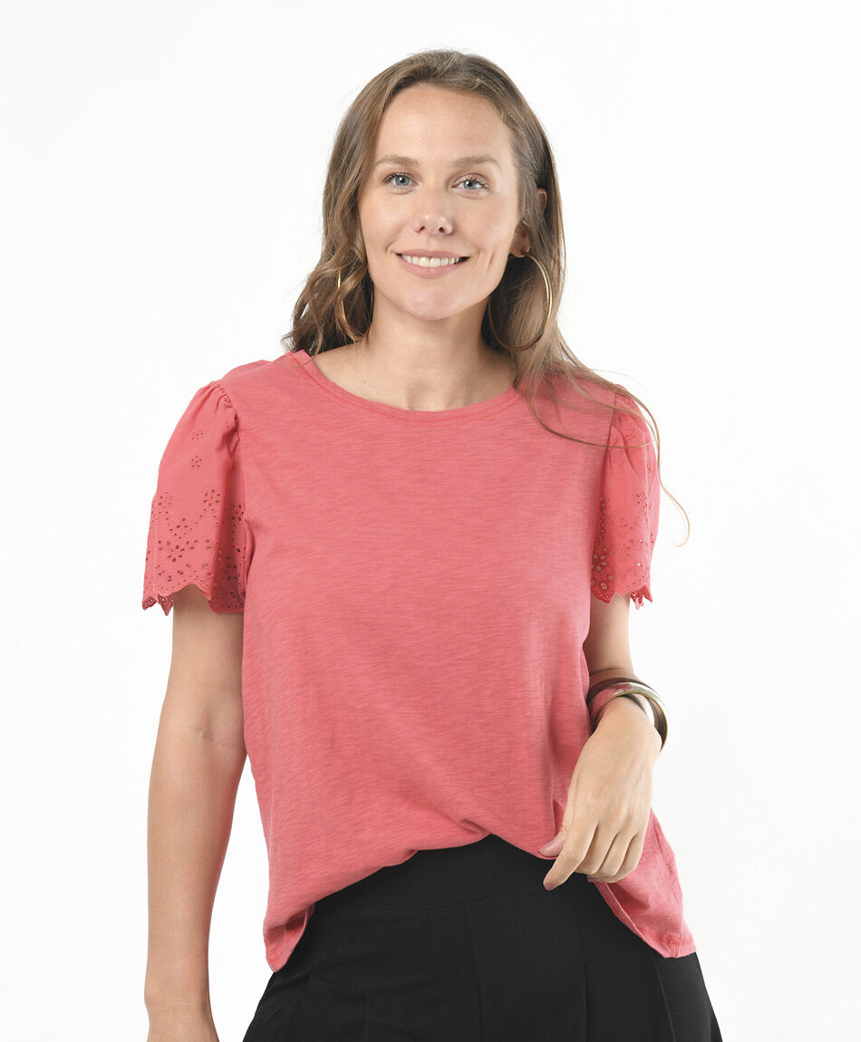 Polera mujer mangas broderie