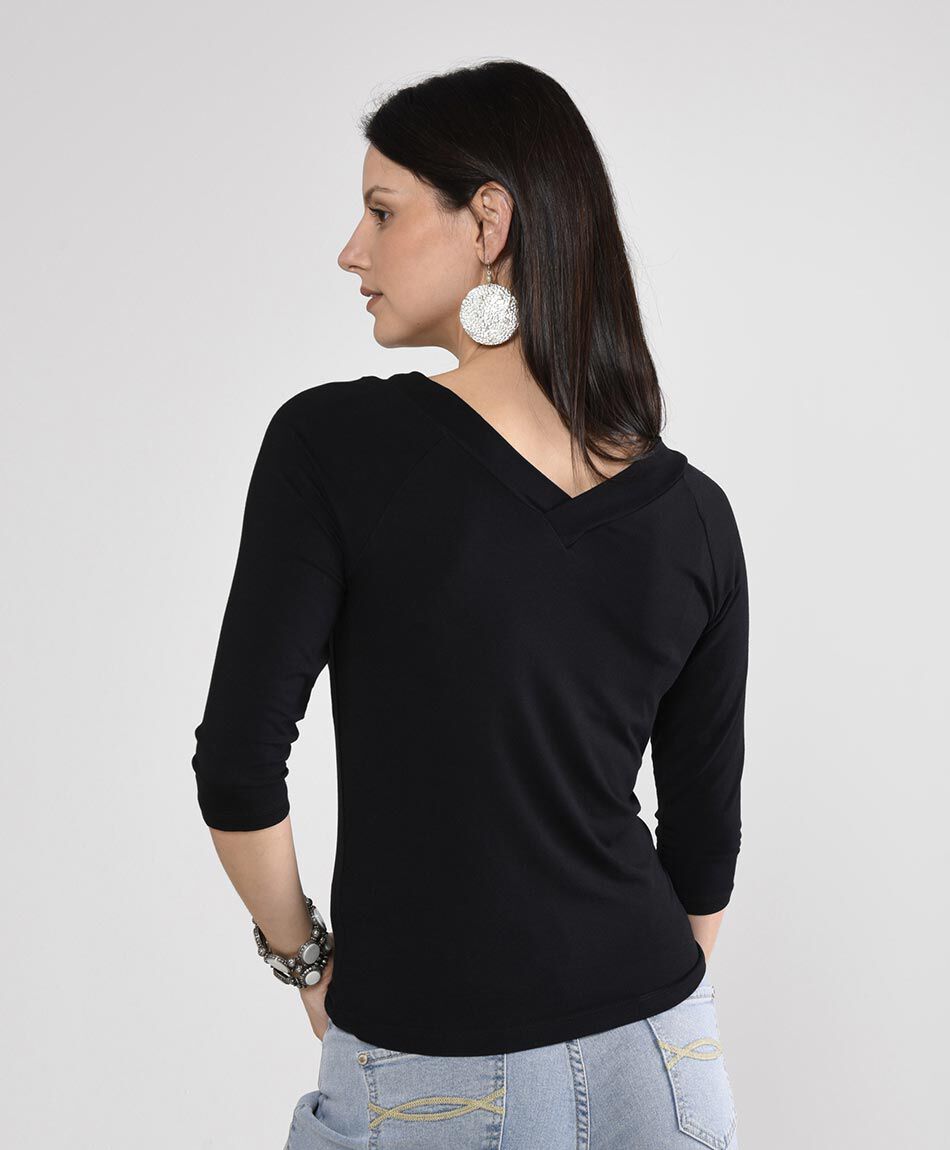 Polera mujer cuello doble manga al codo