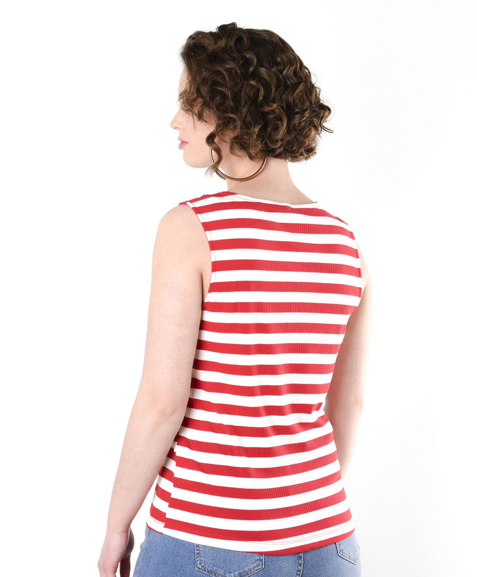 Polera mujer líneas rojas sin mangas Polera mujer líneas rojas sin mangas