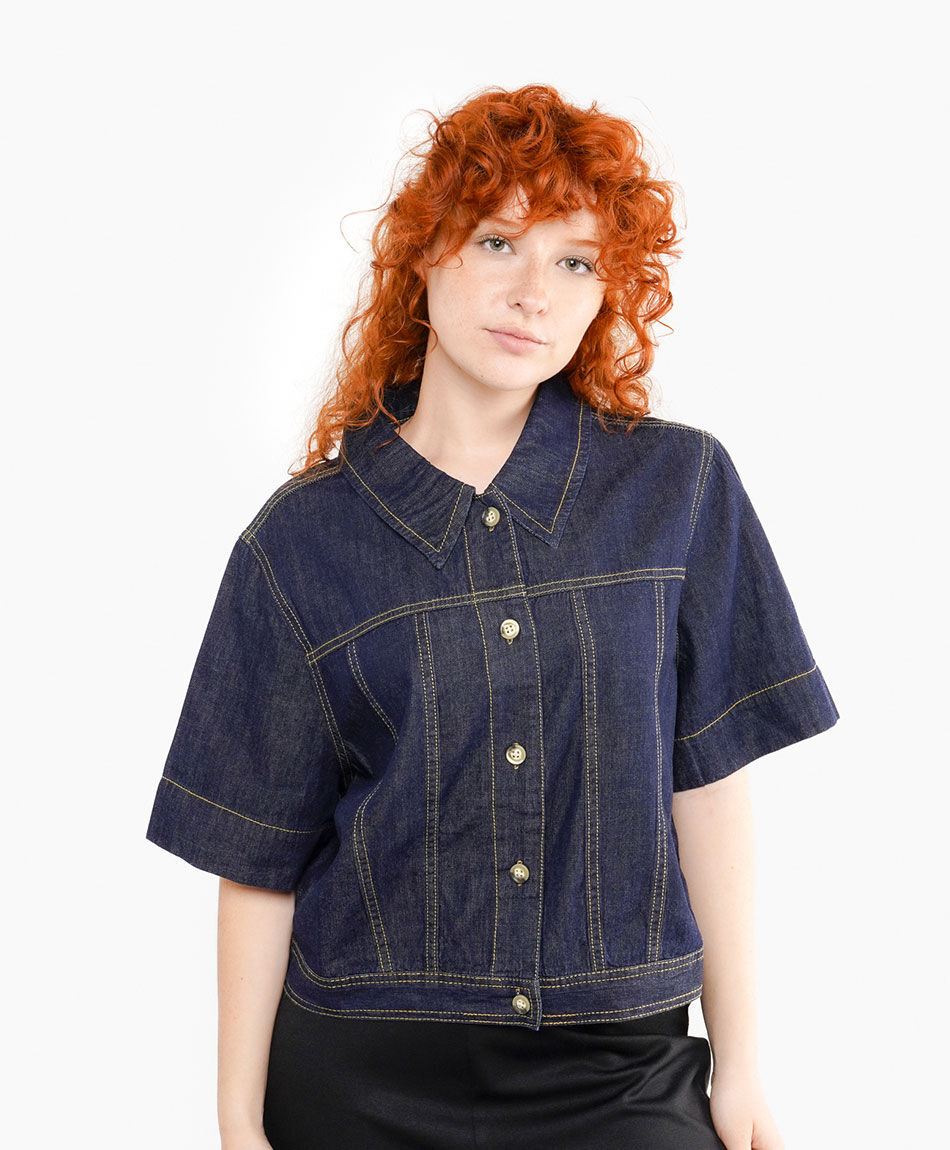 Blusa mujer denim manga corta