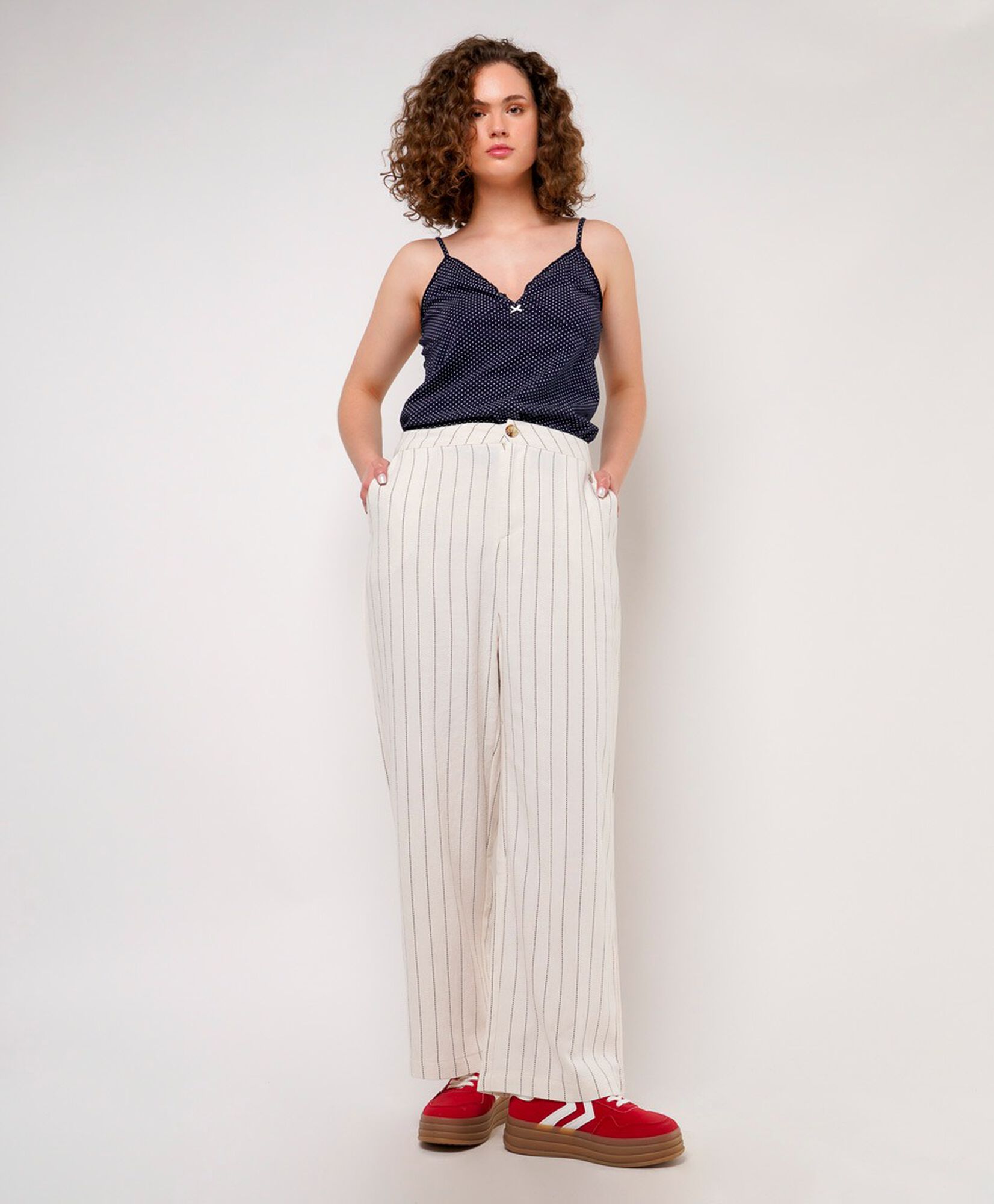 Pantalón mujer rayas liso wide Pantalón mujer rayas liso wide