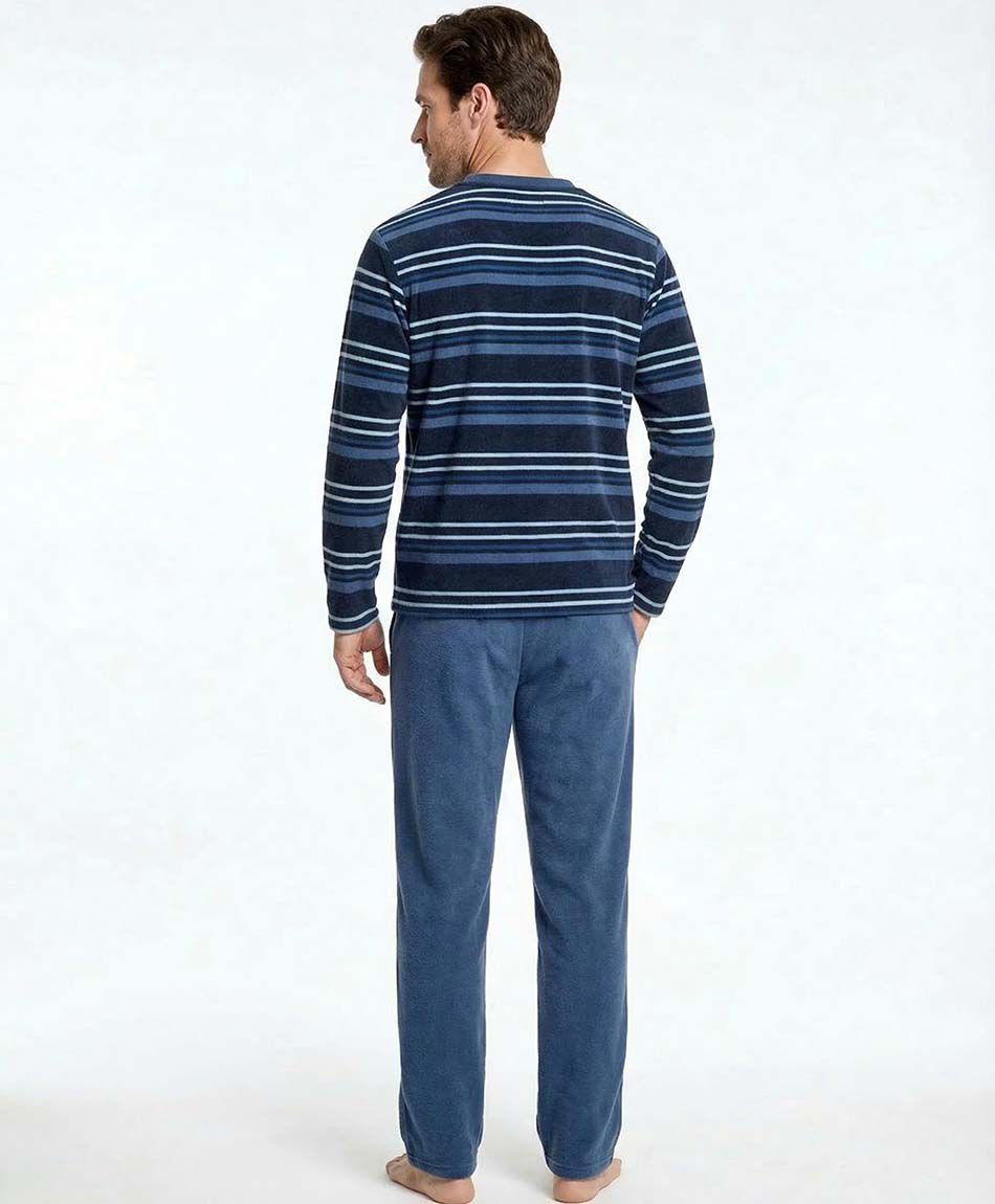 Pijama hombre polar l&iacute;neas navy