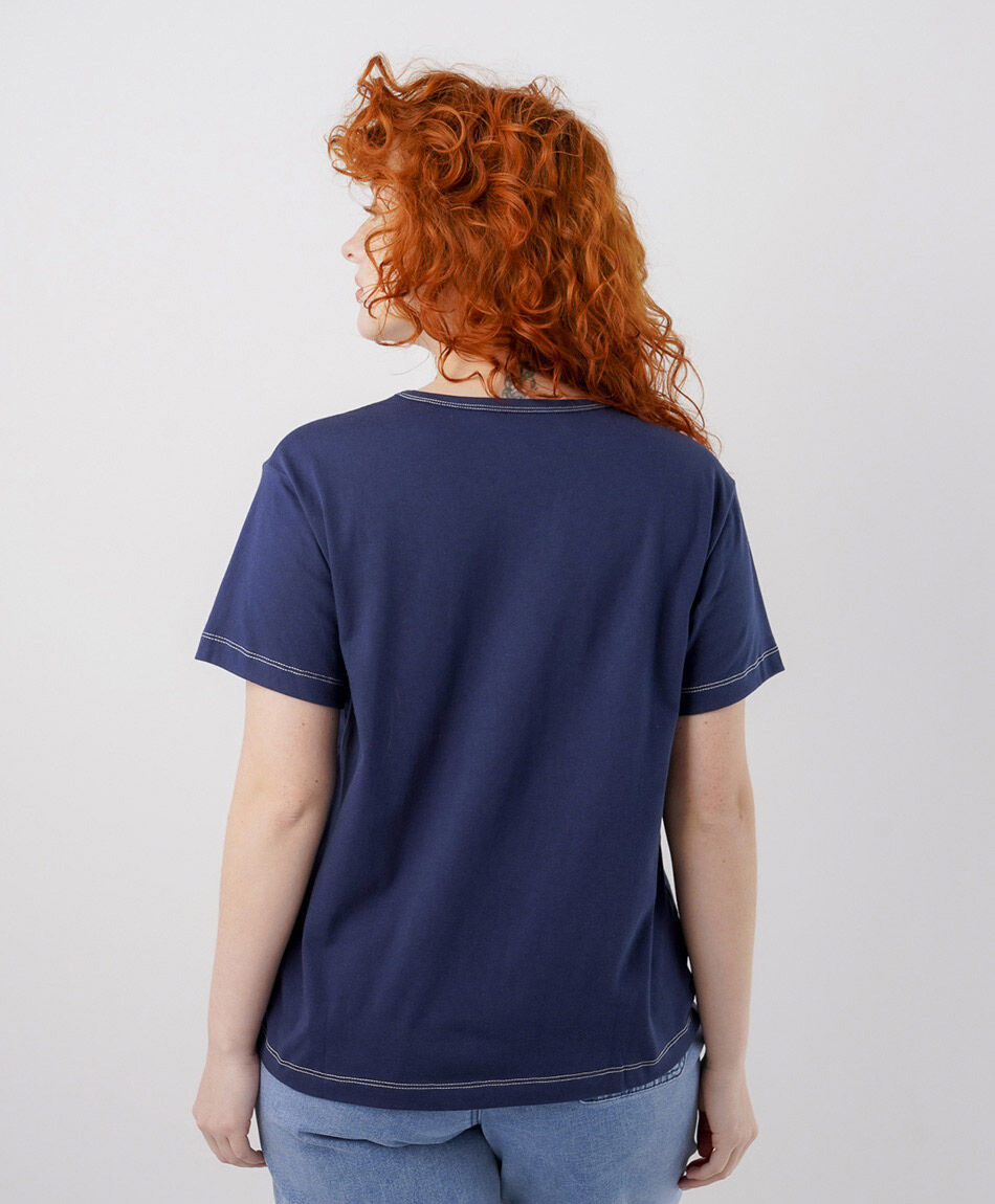 Polera mujer azul l&iacute;neas mangas