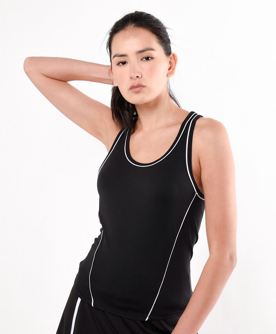 Polera deportiva mujer piping sin mangas
