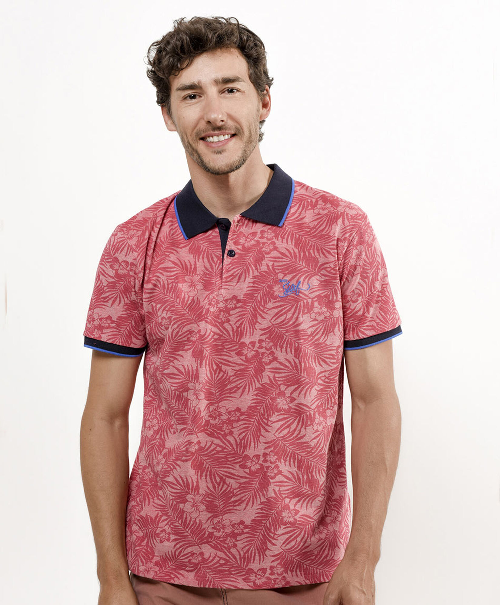 Polera hombre tropical bicolor cuello piqué Polera hombre tropical bicolor cuello piqué