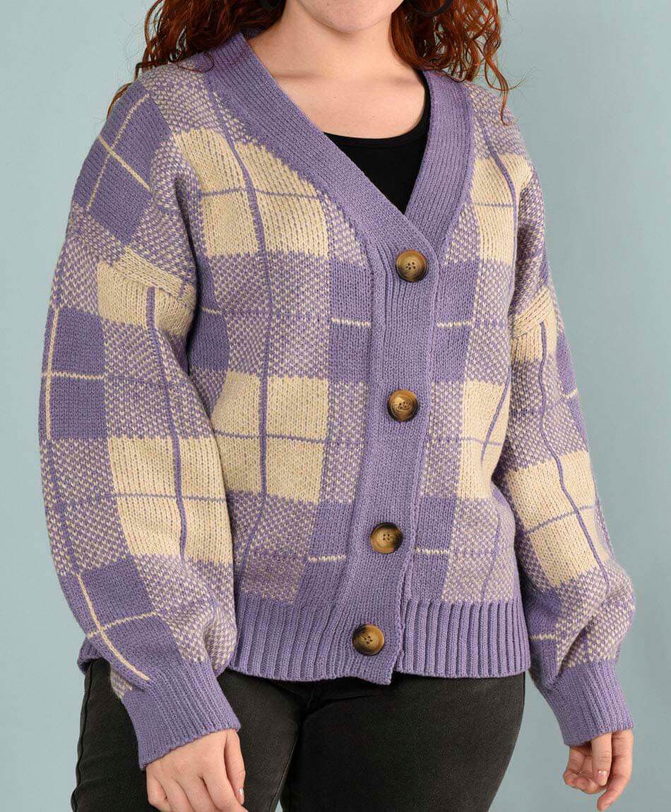 C&aacute;rdigan jacquard escoc&eacute;s oversize cuello en v