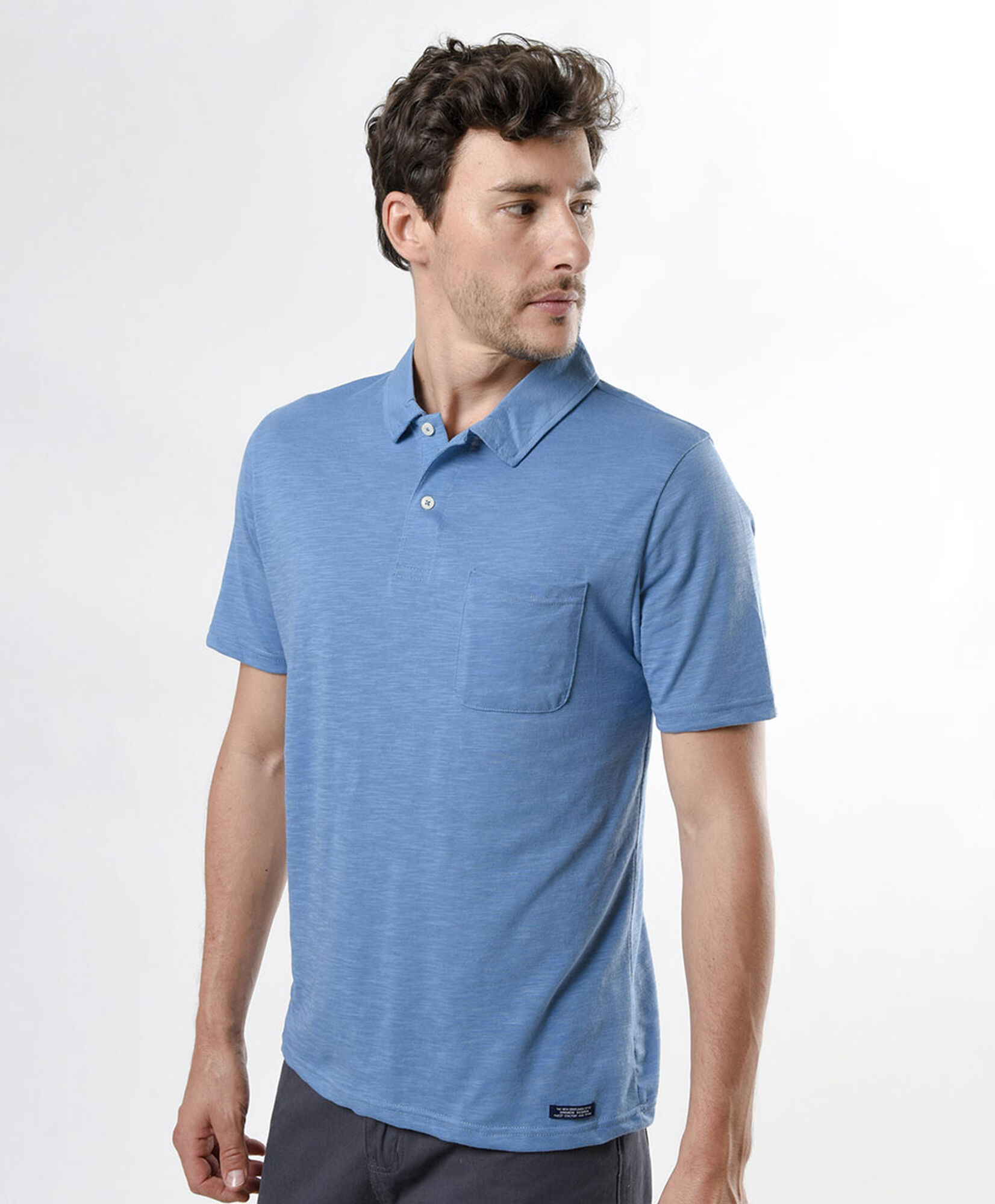 Polera hombre jaspeada bolsillo cuello piqué Polera hombre jaspeada bolsillo cuello piqué