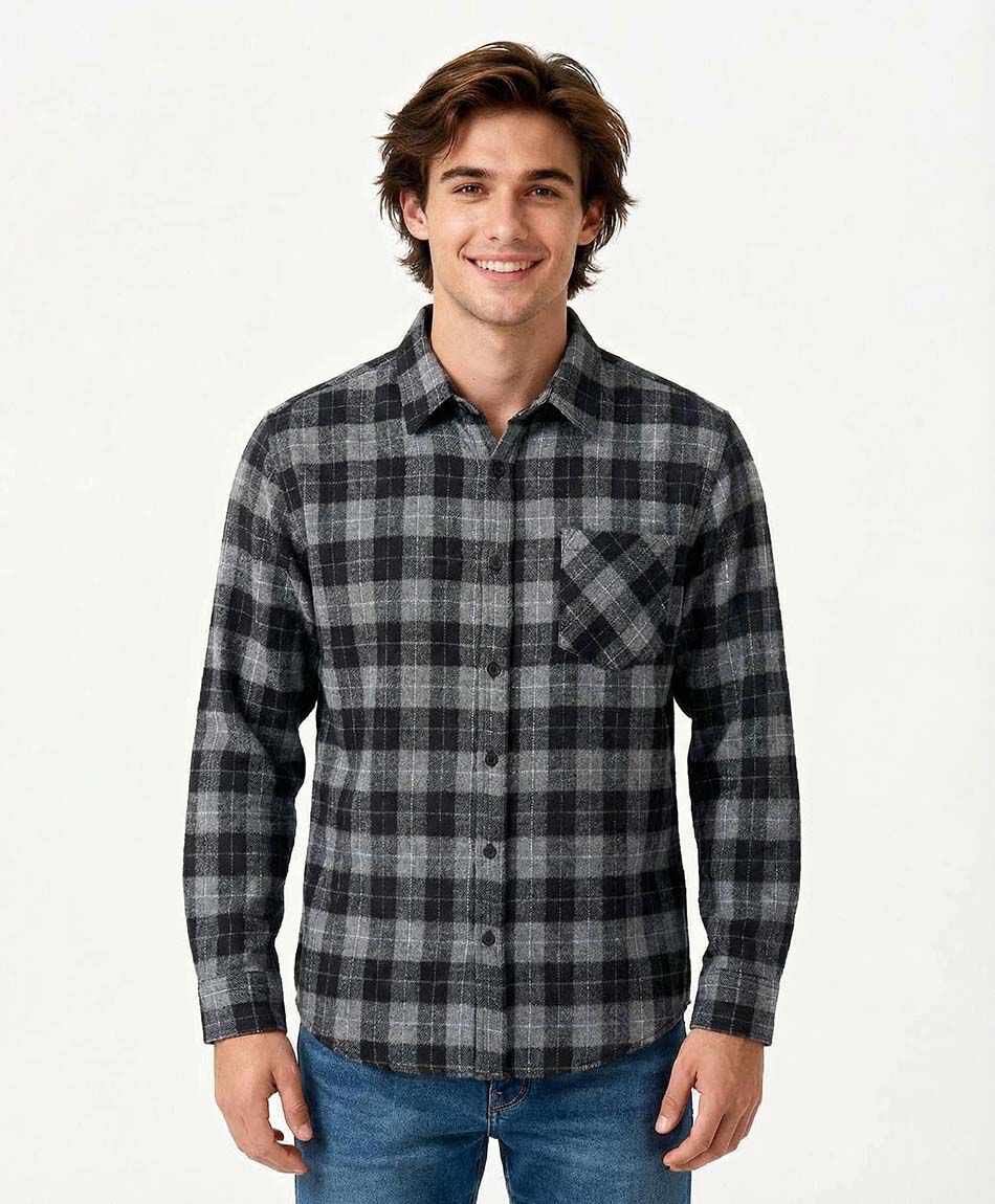 Camisa hombre franela escoc&eacute;s gris