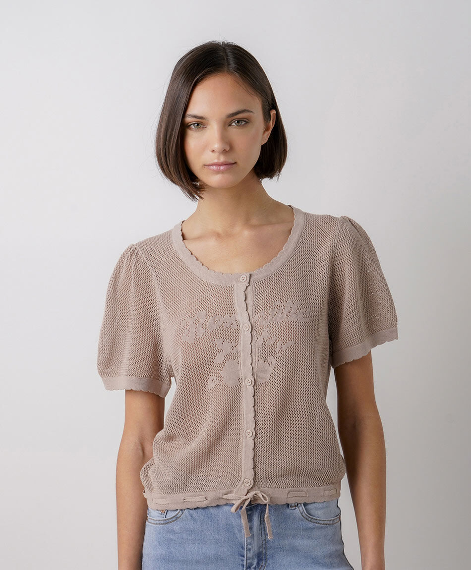 Cardigan mujer calado lazo print