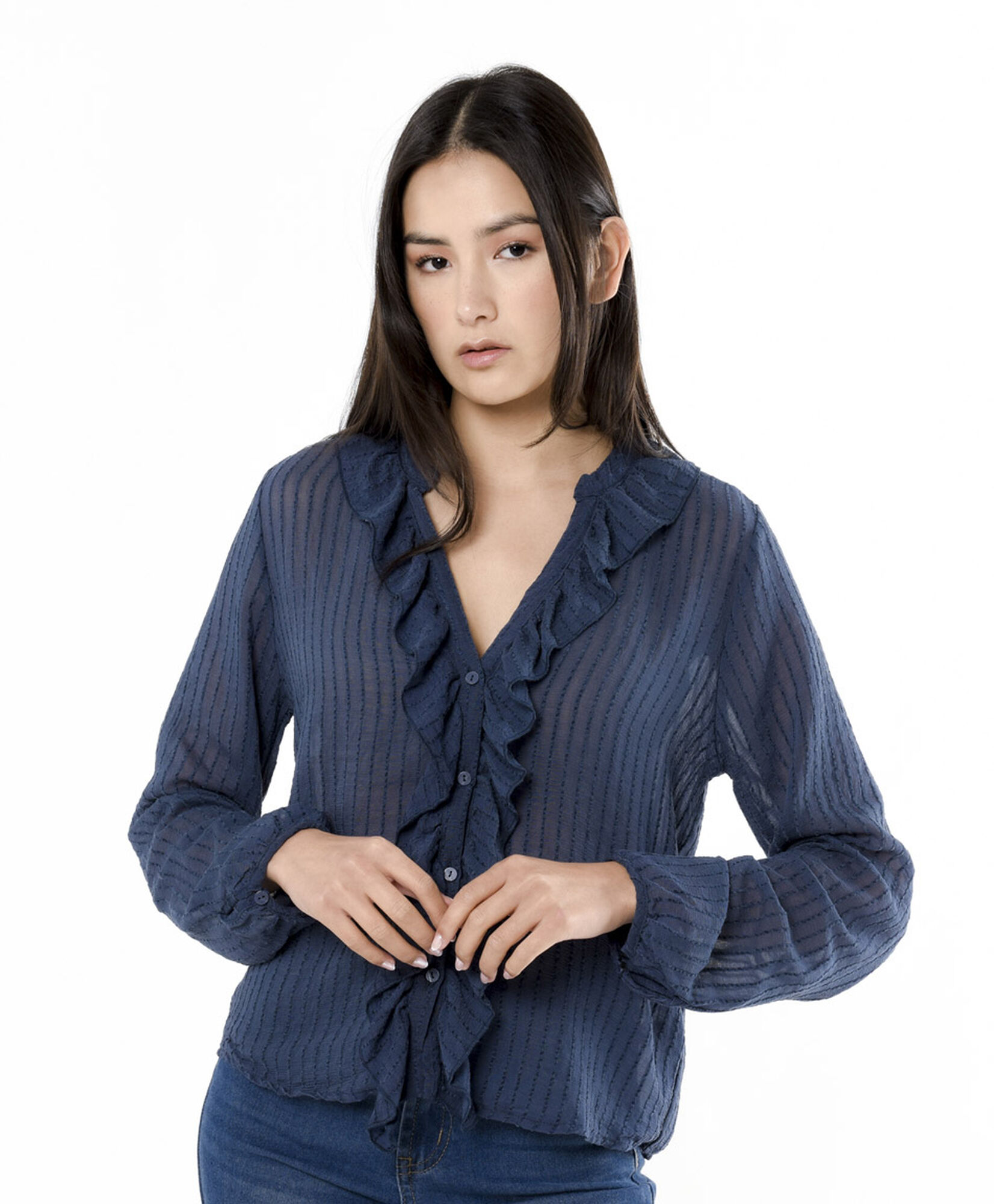 Blusa mujer botones con vuelitos Blusa mujer botones con vuelitos