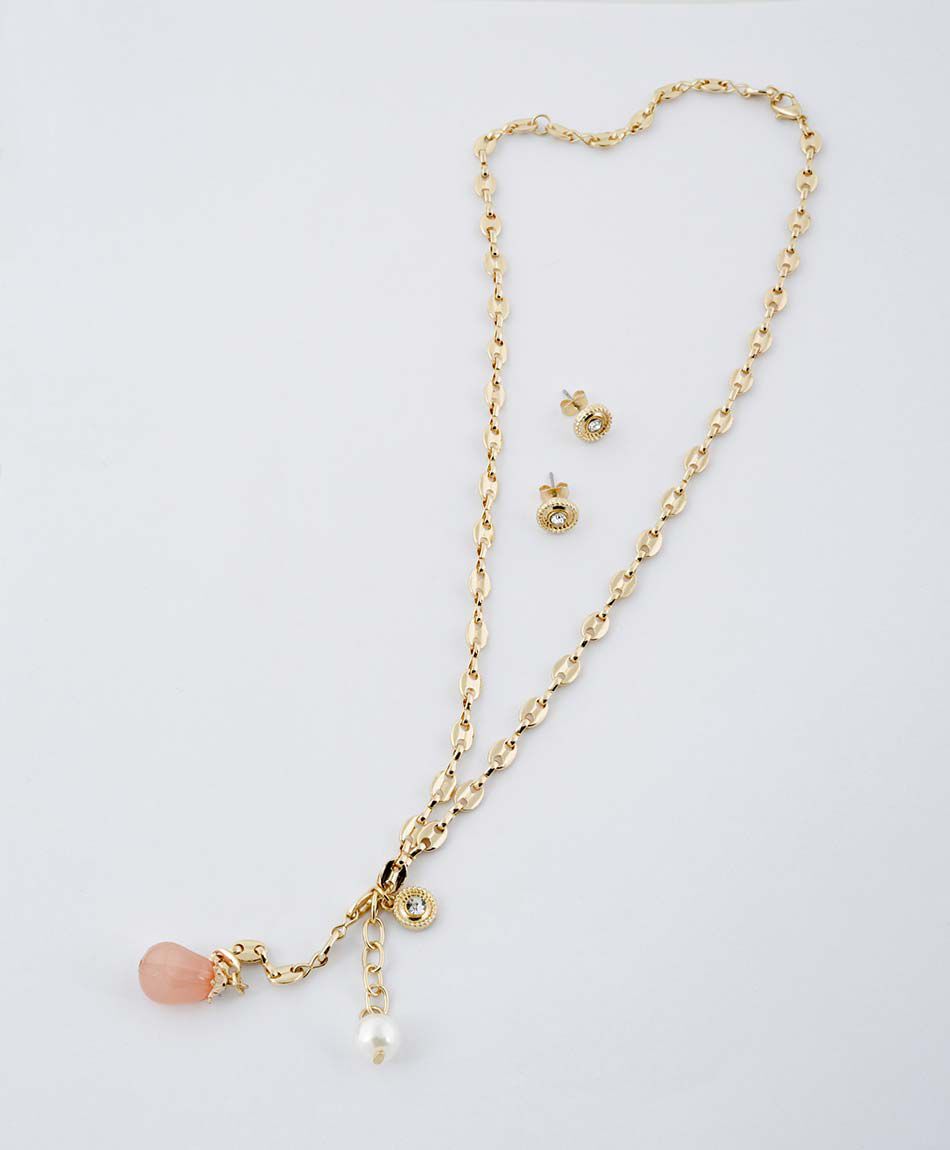 Set collar + aros mujer dorado 3 piezas