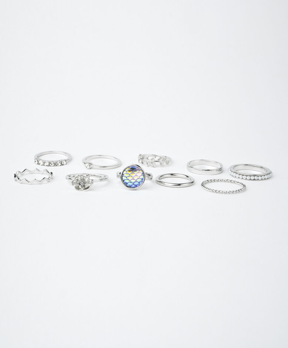 Set 10 anillos mujer plateados