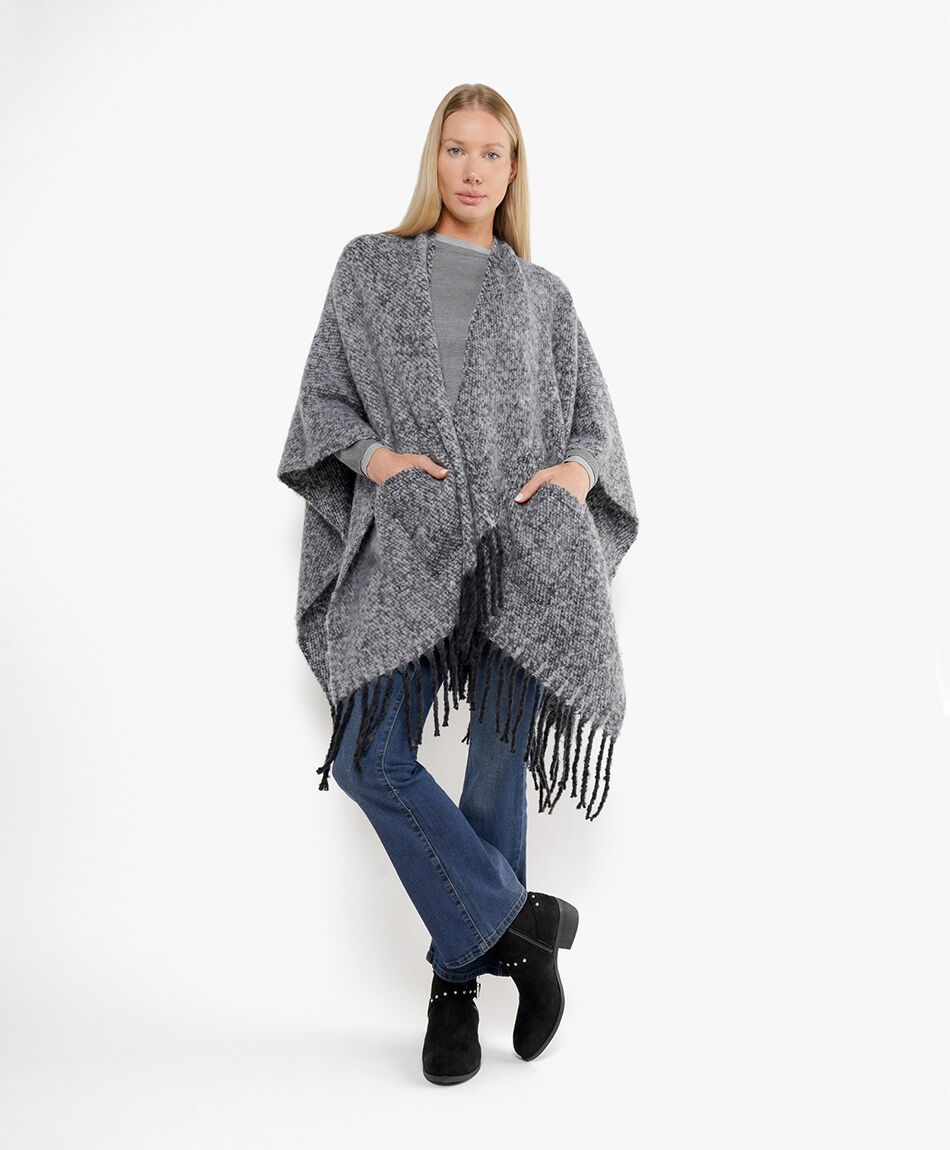 Poncho mujer dise&ntilde;o gris jaspeado