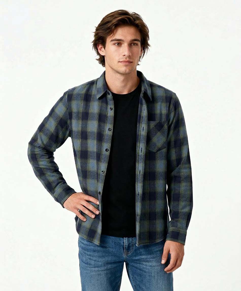 Camisa hombre azul franela