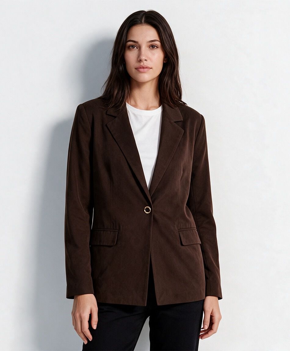 Blazer mujer bot&oacute;n dorado