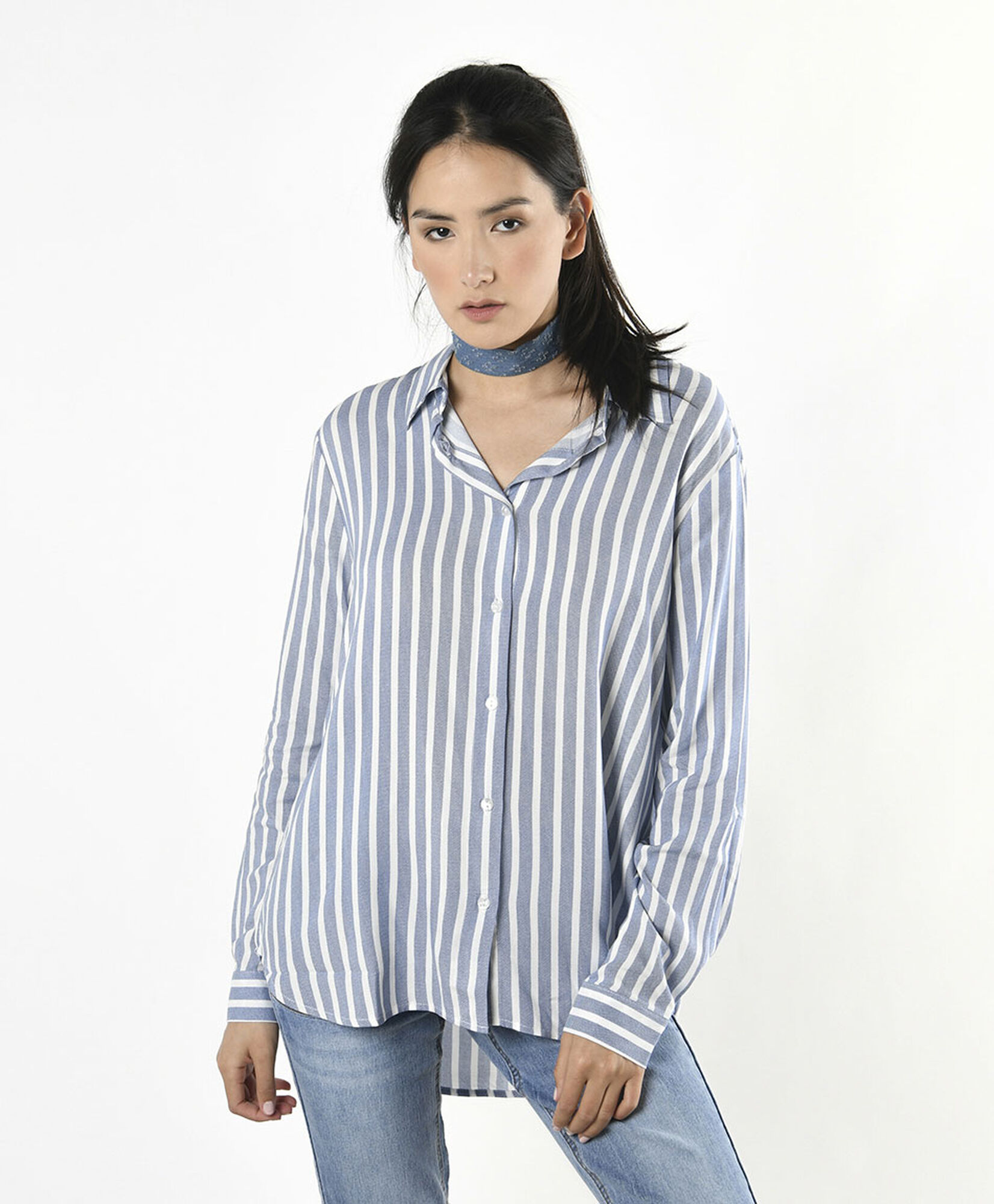 Blusa mujer líneas azul irregular Blusa mujer líneas azul irregular
