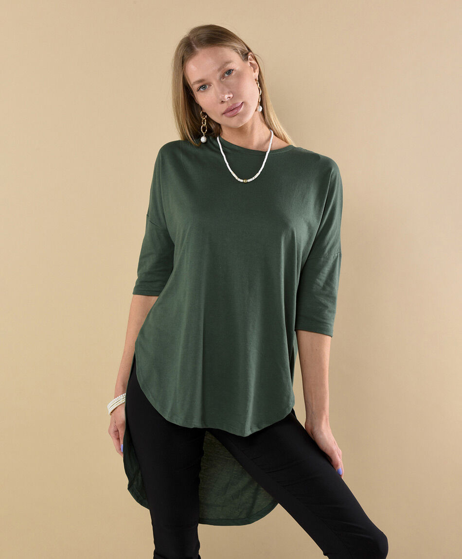 Polera oversize manga al codo cuello redondo