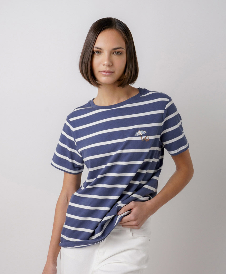 Polera mujer l&iacute;neas playa bordada