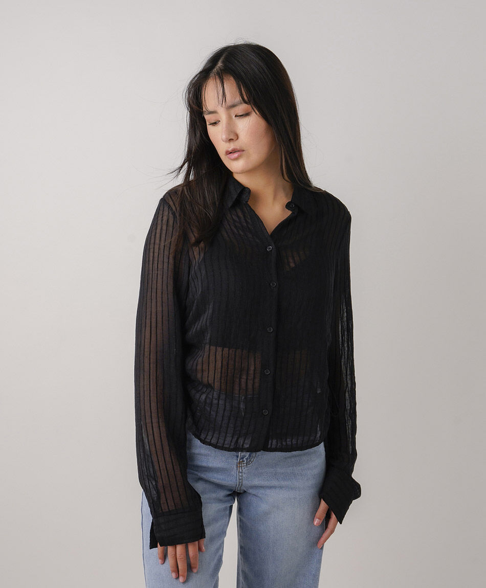 Blusa mujer transl&uacute;cida l&iacute;neas
