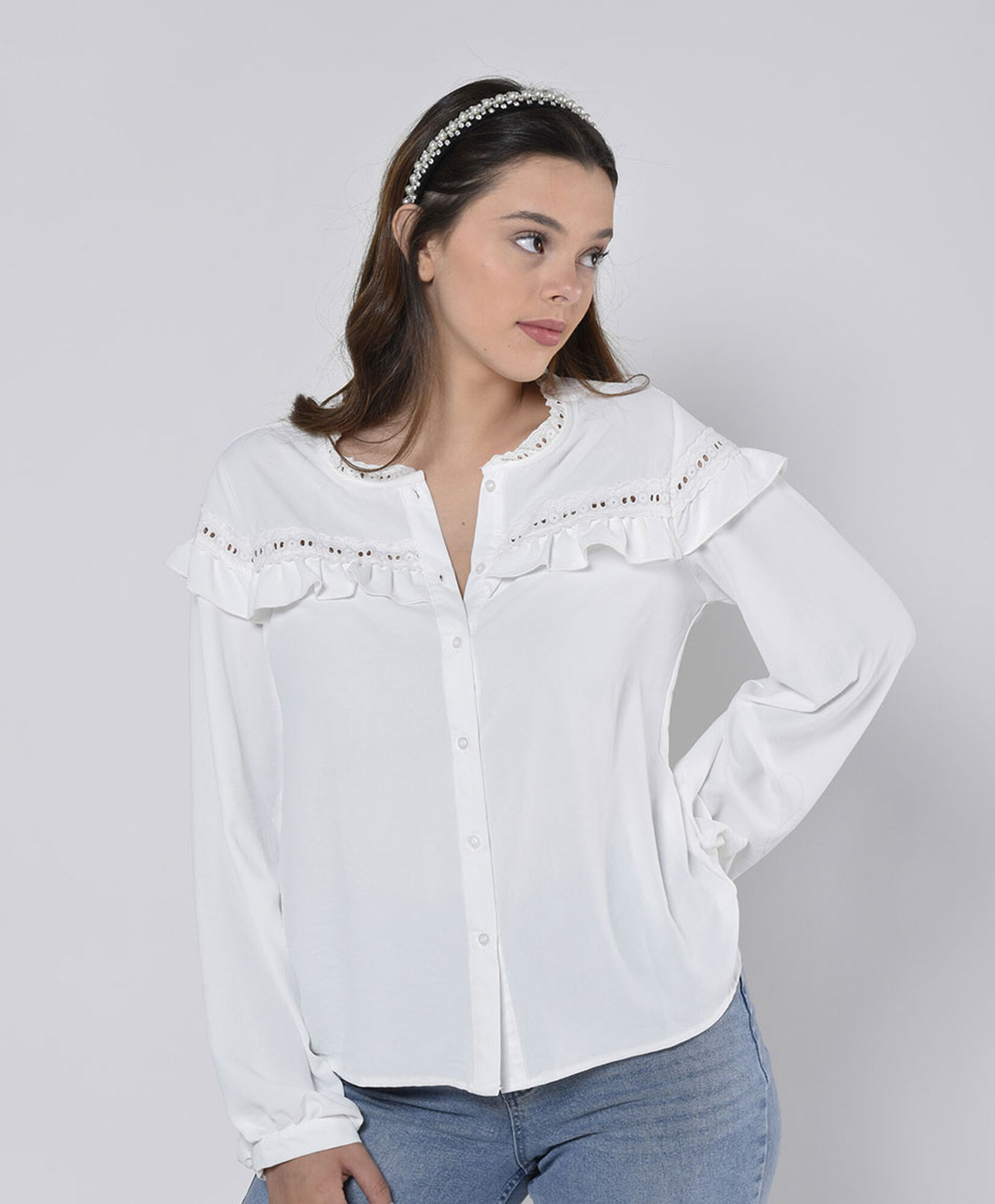 Blusa mujer vuelos y encaje Blusa mujer vuelos y encaje