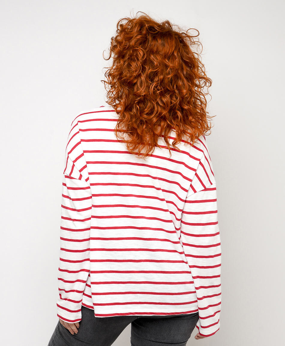 Polera mujer rayas rojas
