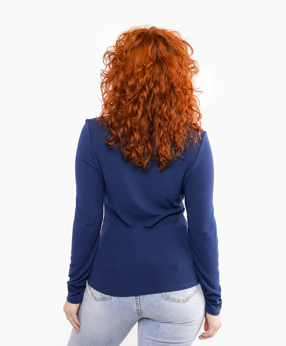 Polera mujer planta bordada blue