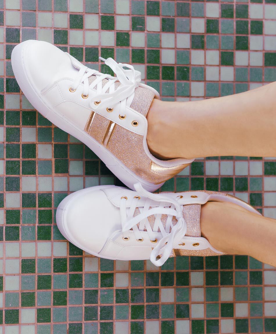 Zapatilla mujer bicolor brillos