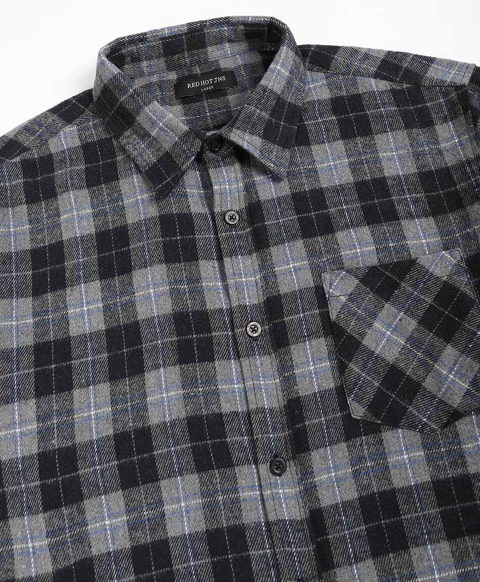 Camisa hombre franela escoc&eacute;s gris