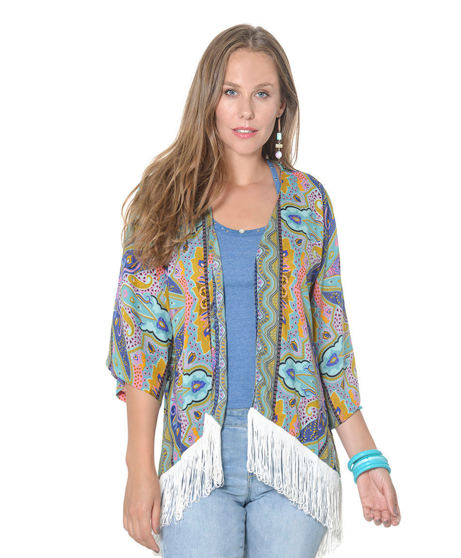 Kimono multicolor flecos