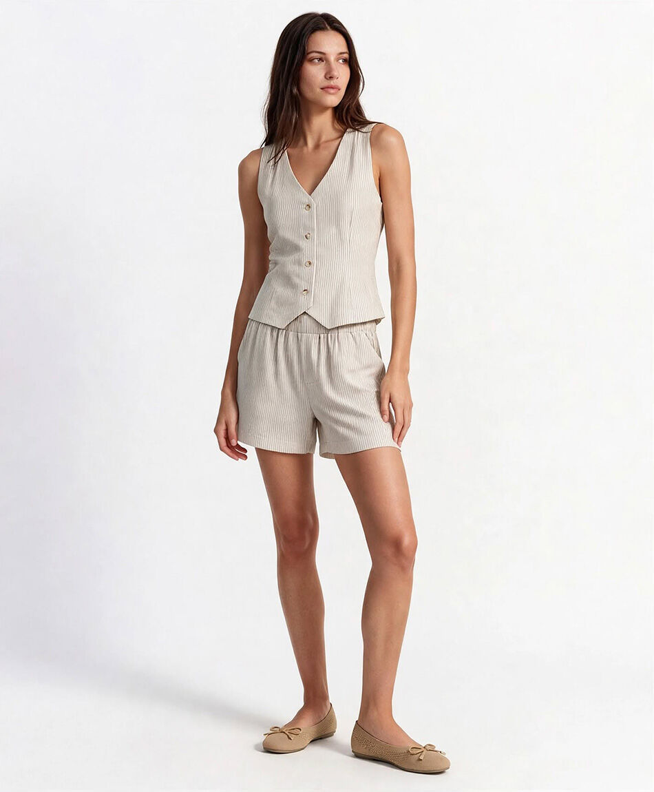 Short mujer rayas lino