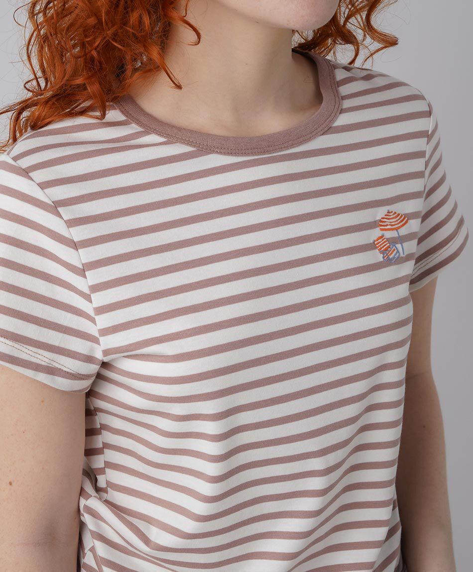 Polera mujer listas quitasol bordado