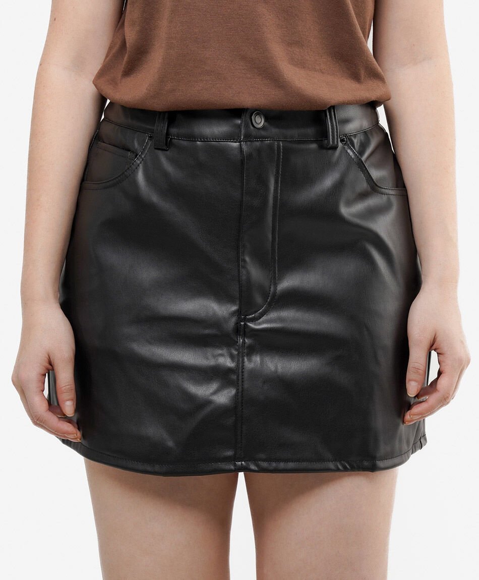Mini falda mujer short eco cuero negra