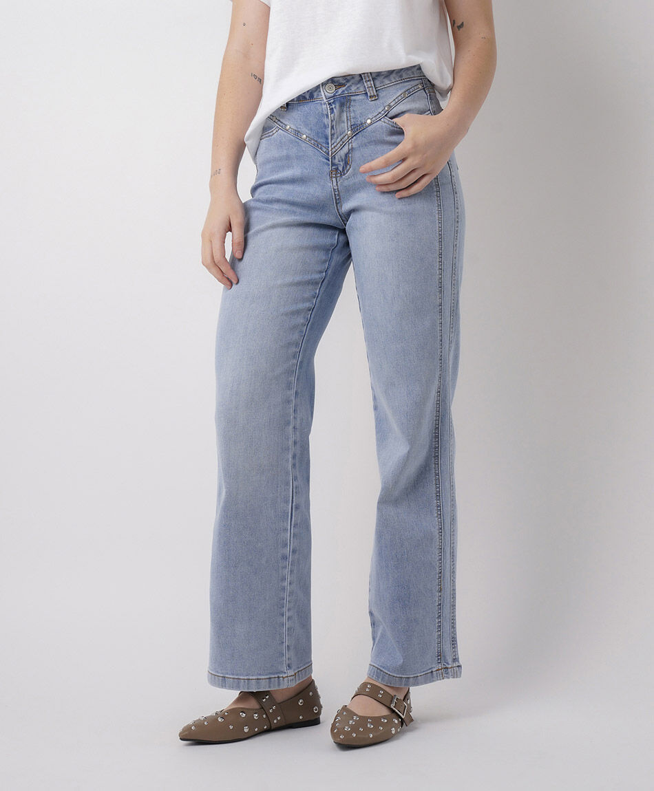 Jeans mujer wide leg rivets