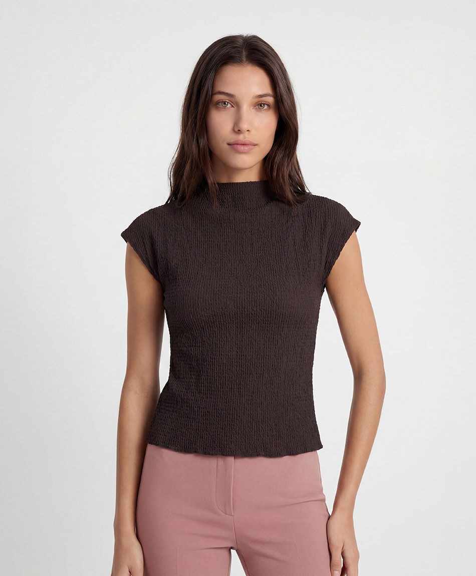 Polera mujer mini cuello textura