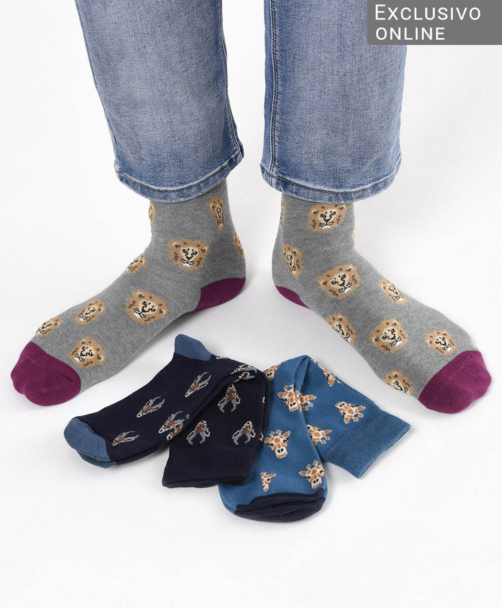Pack 3 calcetines hombre animales Pack 3 calcetines hombre animales