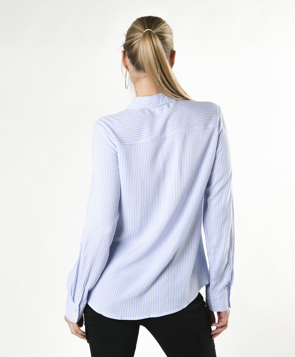 Blusa mujer rayas bolsillo azul