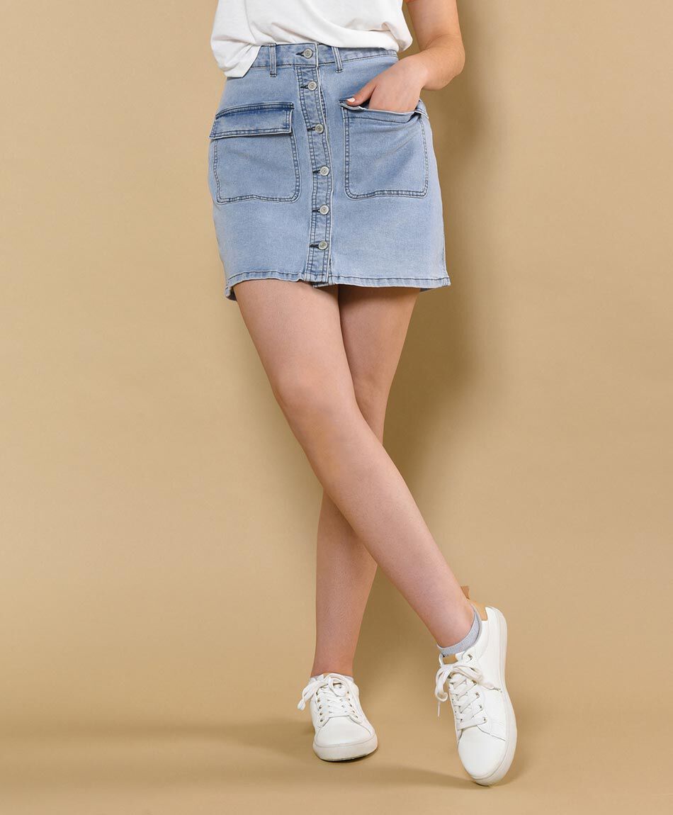 Mini falda denim bolsillos