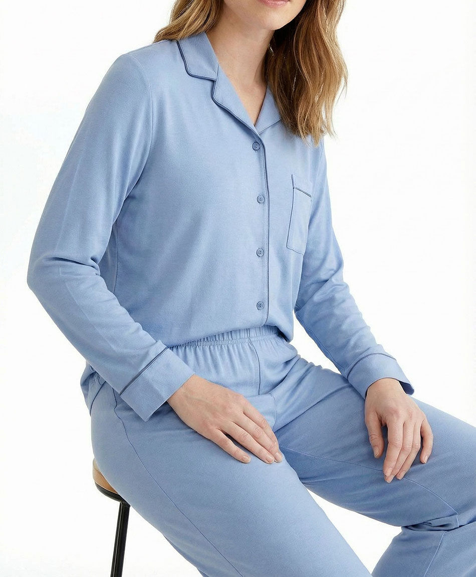 Pijama mujer camisero cian